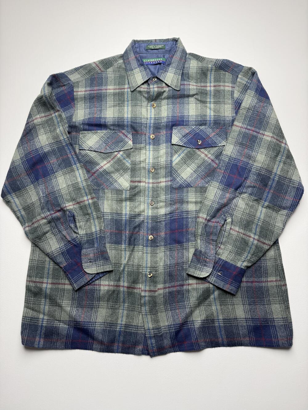 Claybrooke Outdoors Shirt Mens 16 Gray Plaid Long Sleeve Flannel Lined Casual